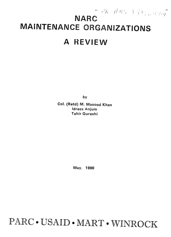 NARC [National Agricultural Research Centre] maintenance organizations : a review