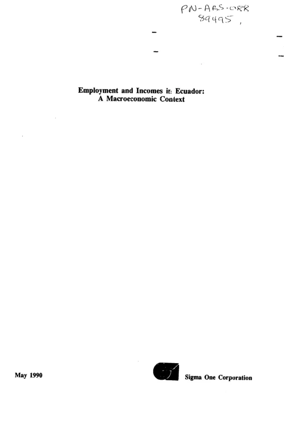 Employment and incomes in Ecuador : a macroeconomic context