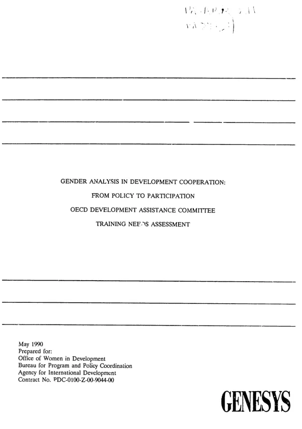 Gender analysis in development cooperation : from policy to participation -- OECD Development Assistance Committee -- training needs assessment