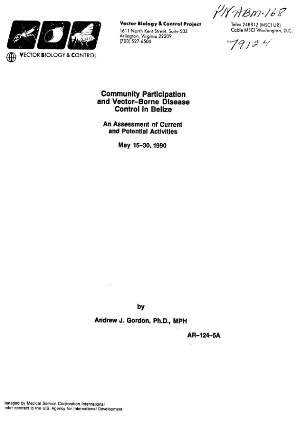 Community participation and vector-borne disease control in Belize : an assessment of current and potential activities