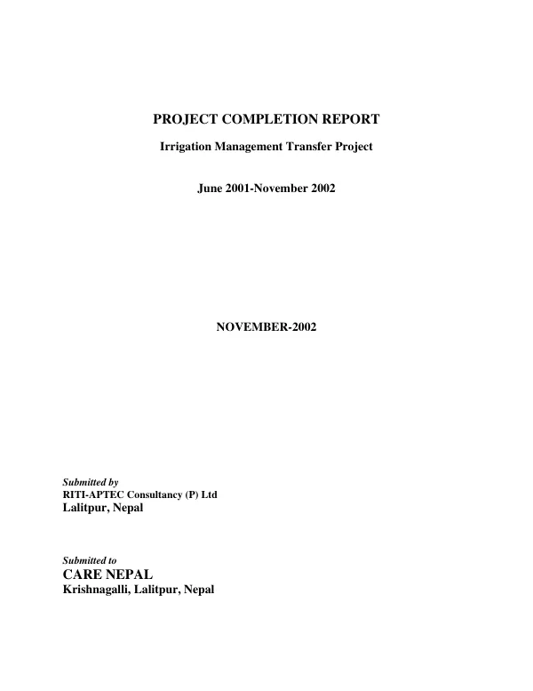 Project completion report : irrigation management transfer project -- June 2001-November 2002