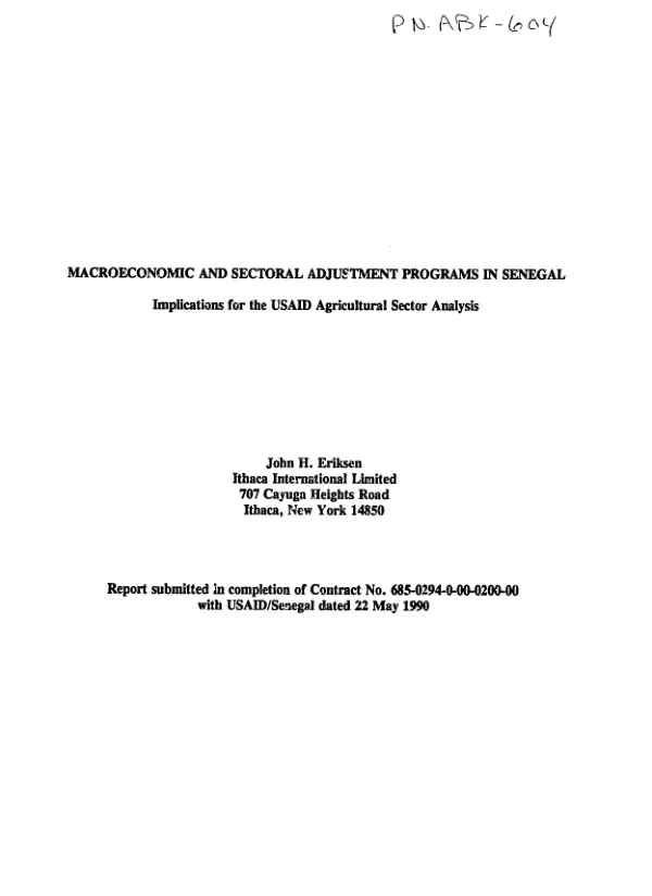 Macroeconomic and sectoral adjustment programs in Senegal : implications for the USAID agricultural sector analysis