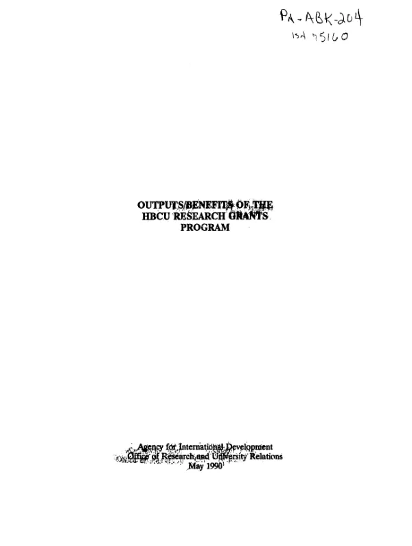 Outputs/benefits of the HBCU research grants program