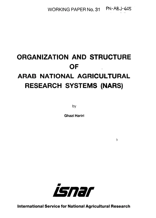 Organization and structure of Arab National Agricultural Research Systems (NARS)