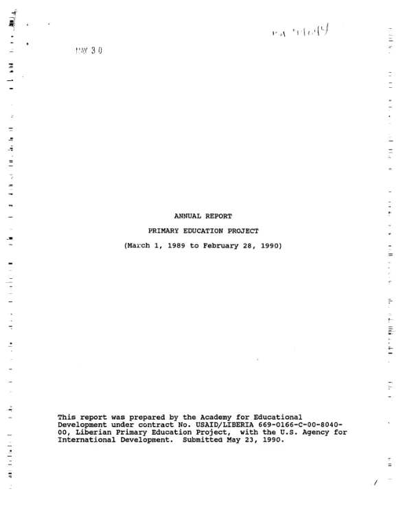Annual report : primary education project (March 1, 1989 to February 28, 1990)