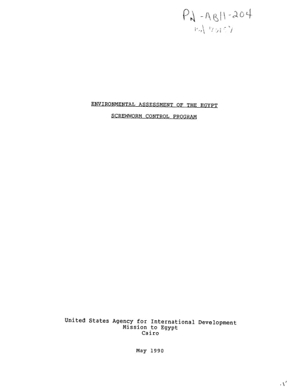 Environmental assessment of the Egypt screwworm control program