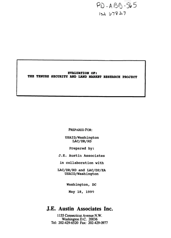 Evaluation of : the tenure security and land market research project