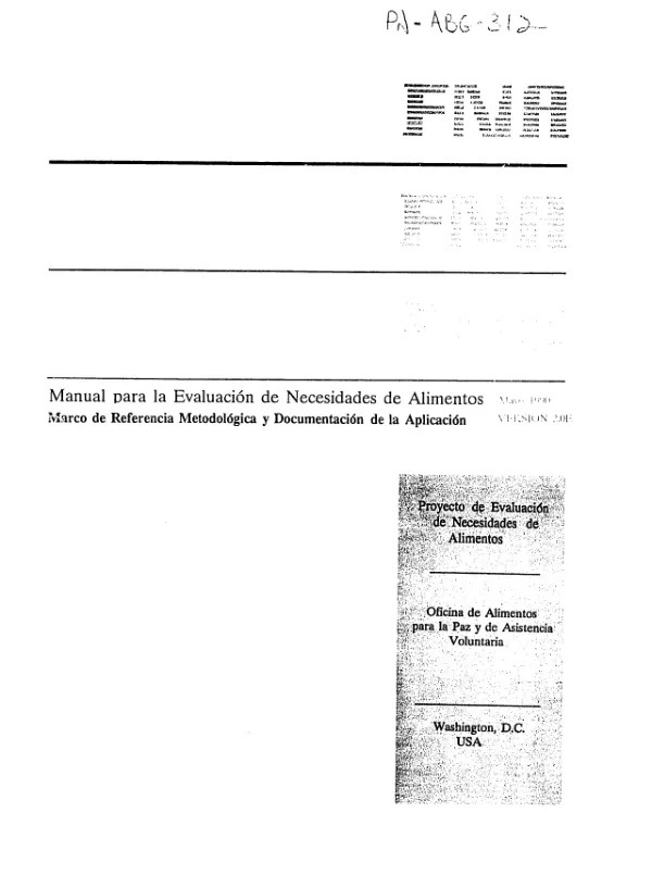 Manual para la evaluacion de necesidades de alimentos : marco de referencia metodologia y documentacion de la aplicacion, version 2.0E