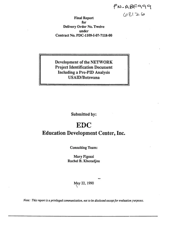 Development of the Network project identification document including a pre-PID analysis