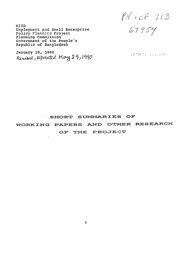 Short summaries of working papers and other research of the project