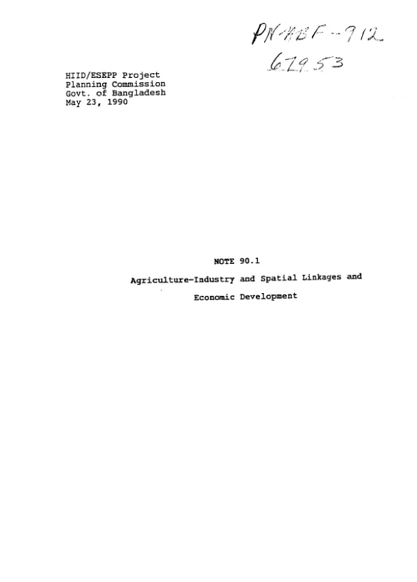 Note 90.1 : agriculture - industry and spatial linkages and economic development