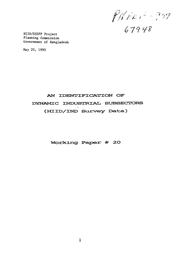 Identification of dynamic industrial subsectors (HIID/IND survey data)