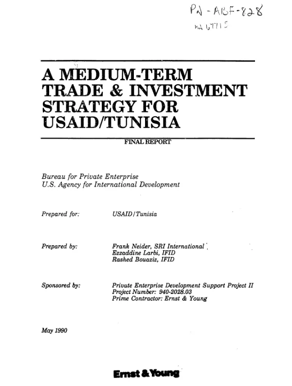 Medium-term trade and investment strategy for USAID/Tunisia -- final report