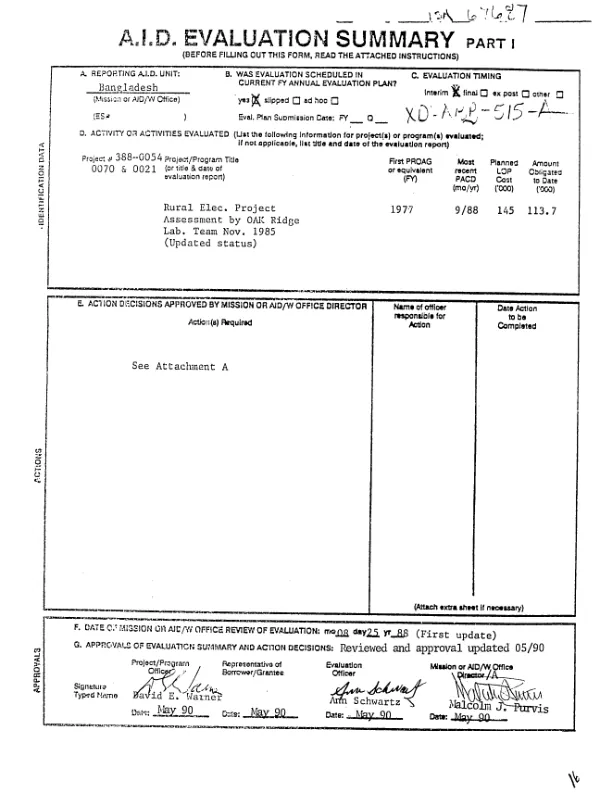 Rural electrification project assessment by Oak Ridge Laboratory team -- Nov. 1985 (updated status)
