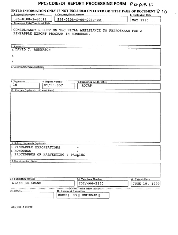 Consultancy report on technical assistance to FEPROEXAAH for a pineapple export program in Honduras