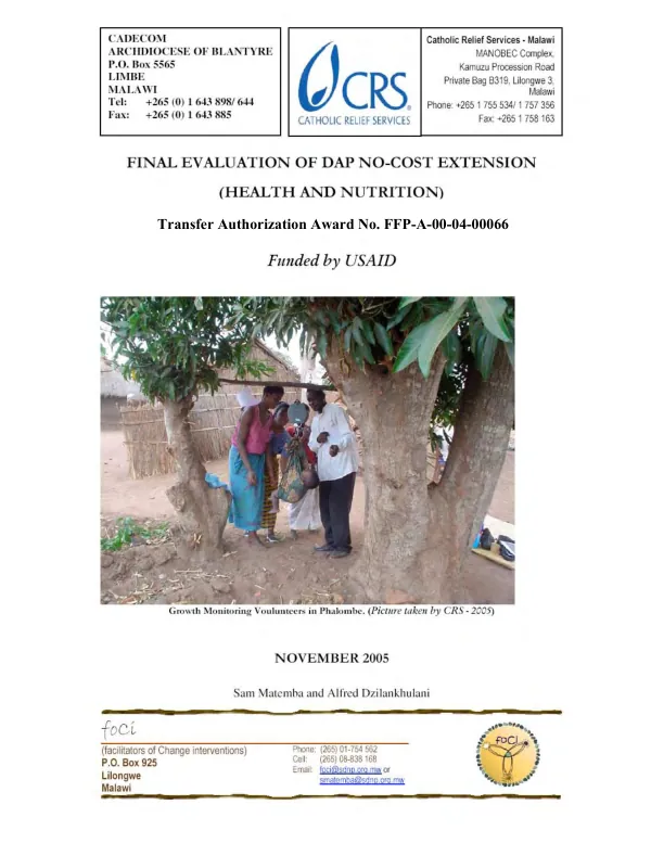 Final evaluation of DAP no-cost extension : (health and nutrition) -- transfer authorization award no. FFP-A-00-04-00066 (i.e. FFP-A-00-04-00066-00)