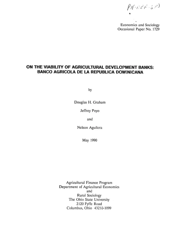 On the viability of agricultural development banks : Banco Agricola de la Republica Dominicana