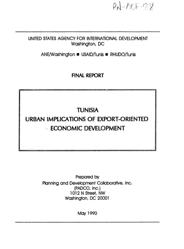 Final report : Tunisia, urban implications of export-oriented economic development