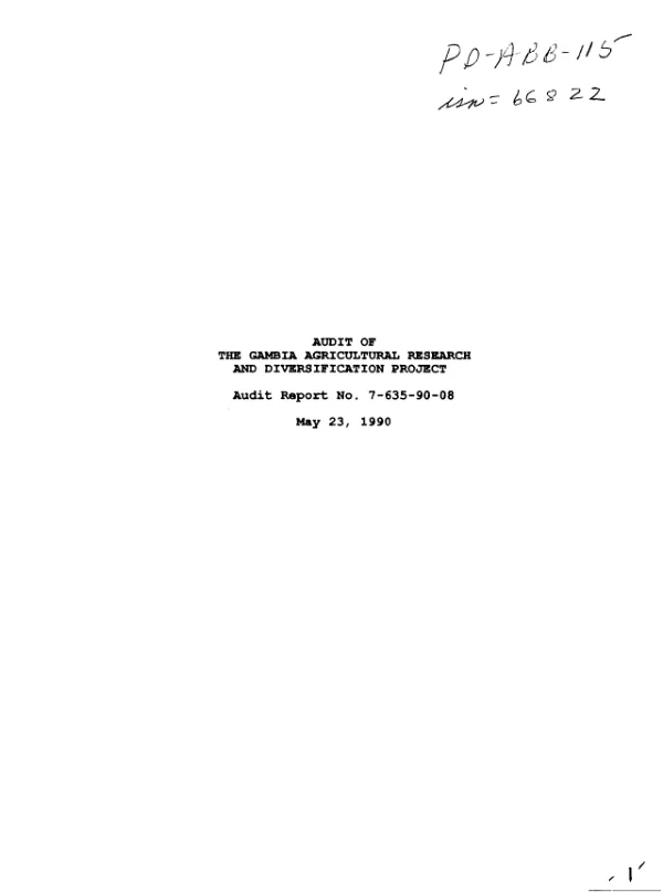 Audit of The Gambia agricultural research and diversification project