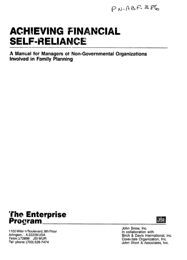 Achieving financial self-reliance : a manual for managers of non-governmental organizations involved in family planning