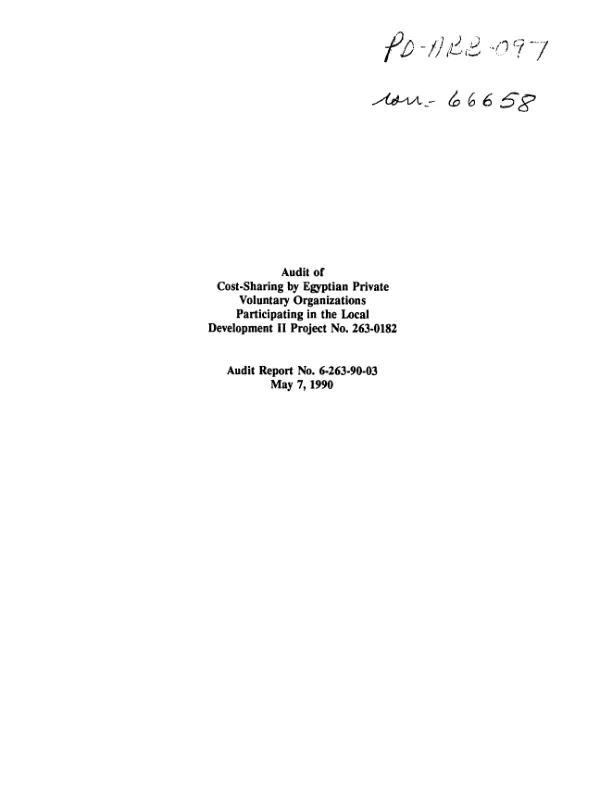 Audit of cost-sharing by Egyptian private voluntary organizations participating in the local development II project no. 263-0182