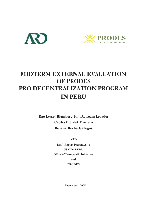 Midterm external evaluation of PRODES, pro decentralization program in Peru
