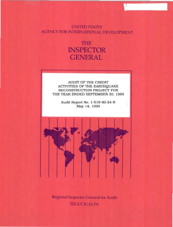 Audit of the credit activities of the earthquake reconstruction project for the year ended September 30, 1989