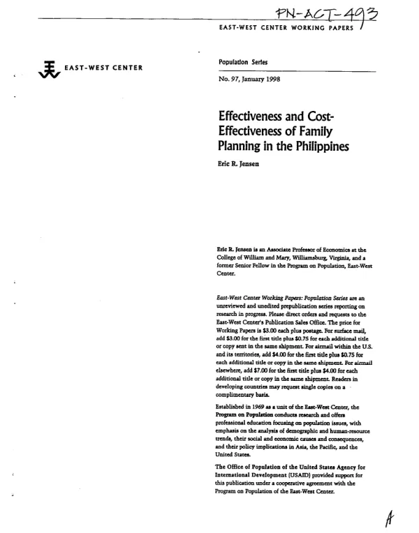 Effectiveness and cost-effectiveness of family planning in the Philippines