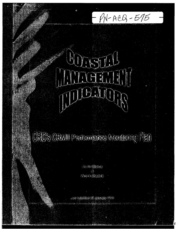 Coastal management indicators : CRC"s CRMII [coastal resources management II] performance monitoring plan -- definitions & worksheets