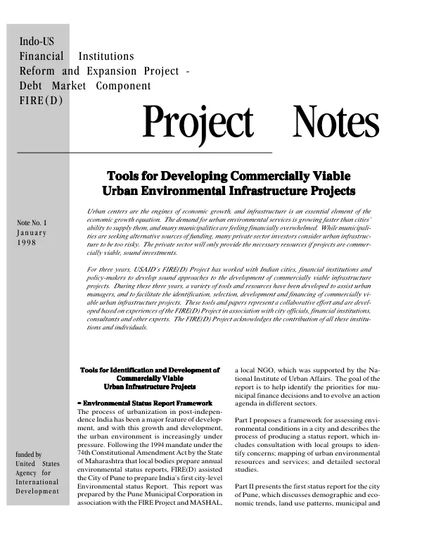 Tools for developing commercially viable urban environmental infrastructure projects