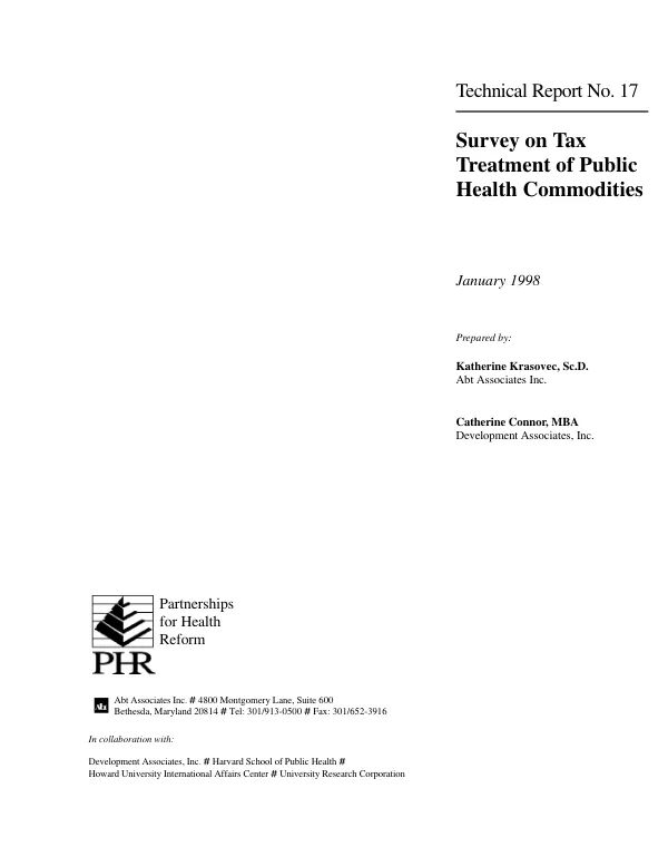 Survey on tax treatment of public health commodities