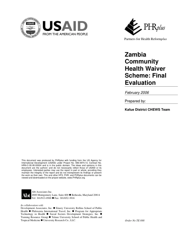 Zambia community health waiver scheme : final evaluation