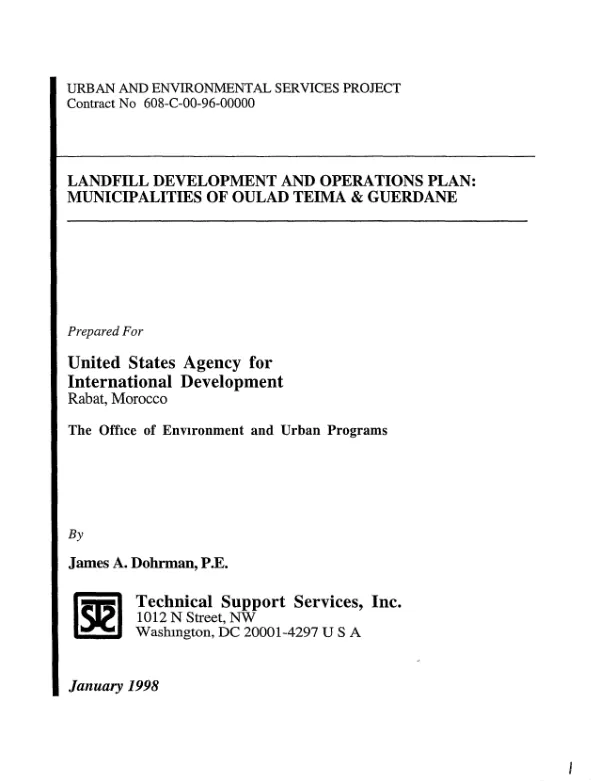 Landfill development and operations plan : municipalities of Oulad Teima and Guerdane