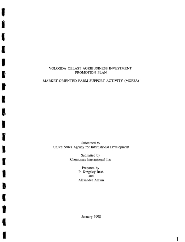 Vologda Oblast agribusiness investment promotion plan : market-oriented farm support activity (MOFSA)