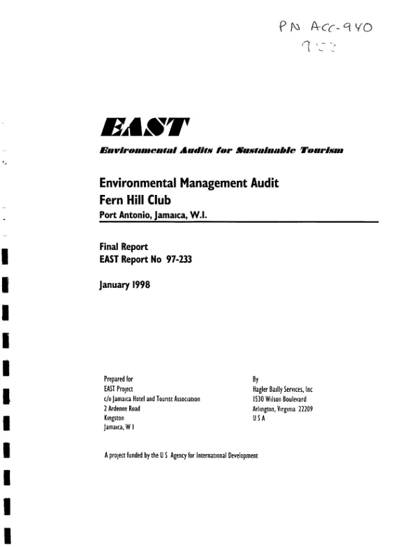 Environmental management audit : Fern Hill Club, Port Antonio, Jamaica, W.I. -- final report