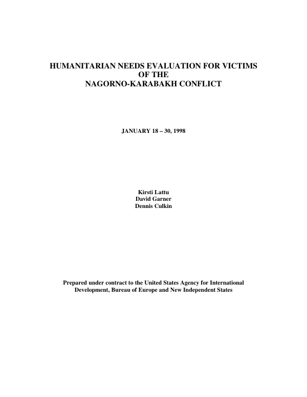 Humanitarian needs evaluation for victims of the Nagorno-Karabakh conflict