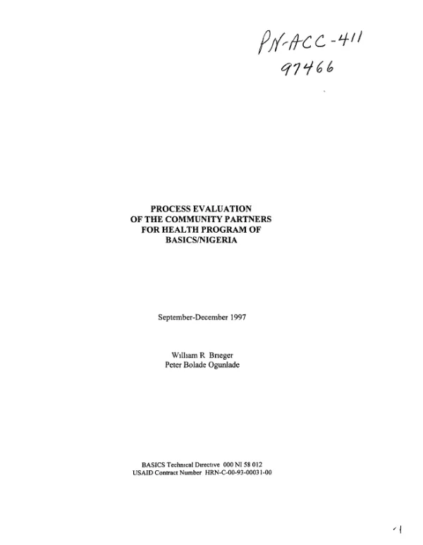Process evaluation of the community partners for health program of BASICS/Nigeria