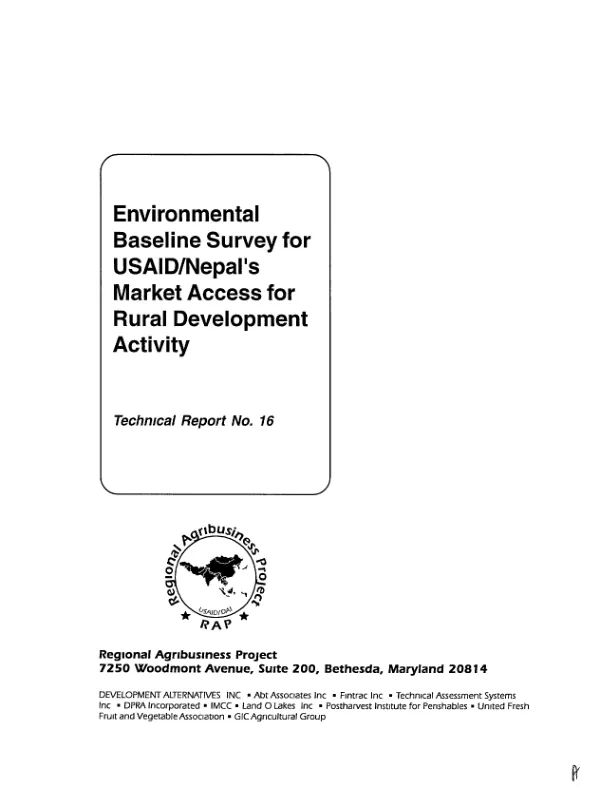 Environmental baseline survey for USAID/Nepal"s market access for rural development activity