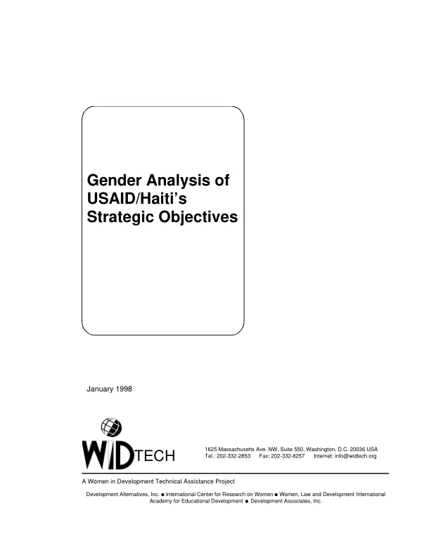 Gender analysis of USAID/Haiti"s strategic objectives