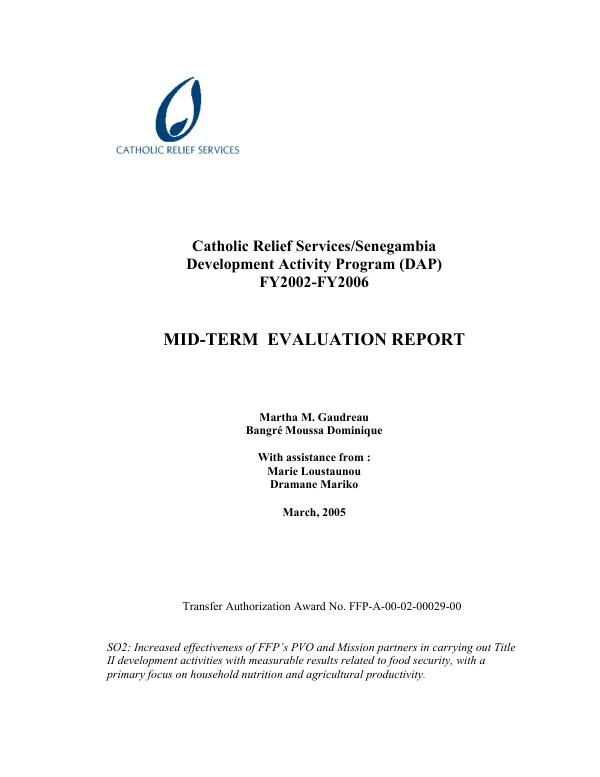 Catholic Relief Services/Senegambia : development activity program (DAP), FY 2002-FY2006 -- mid-term evaluation report