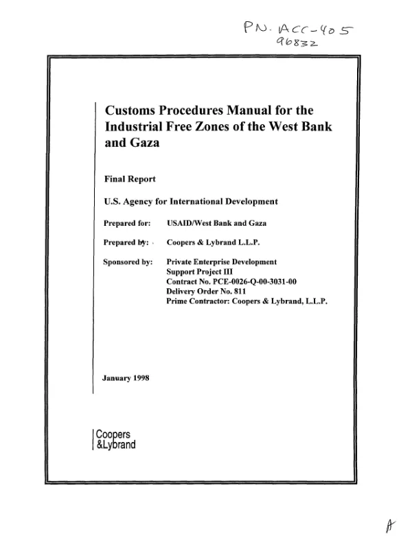 Customs procedures manual for the industrial free zone of the West Bank and Gaza : final report