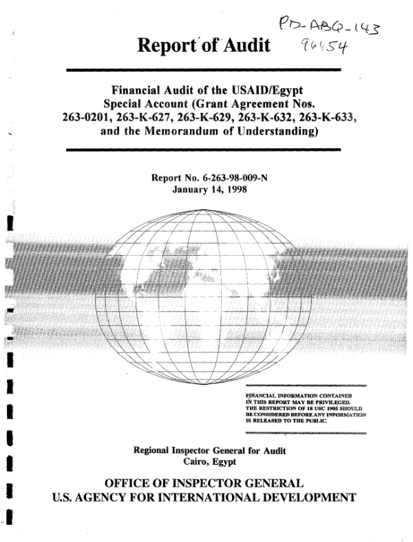 Financial audit of the USAID/Egypt special account (grant agreement nos. 263-0201, 263-K-627, 263-K-629, 263-K-632, 263-K-633, and the memorandum of understanding)