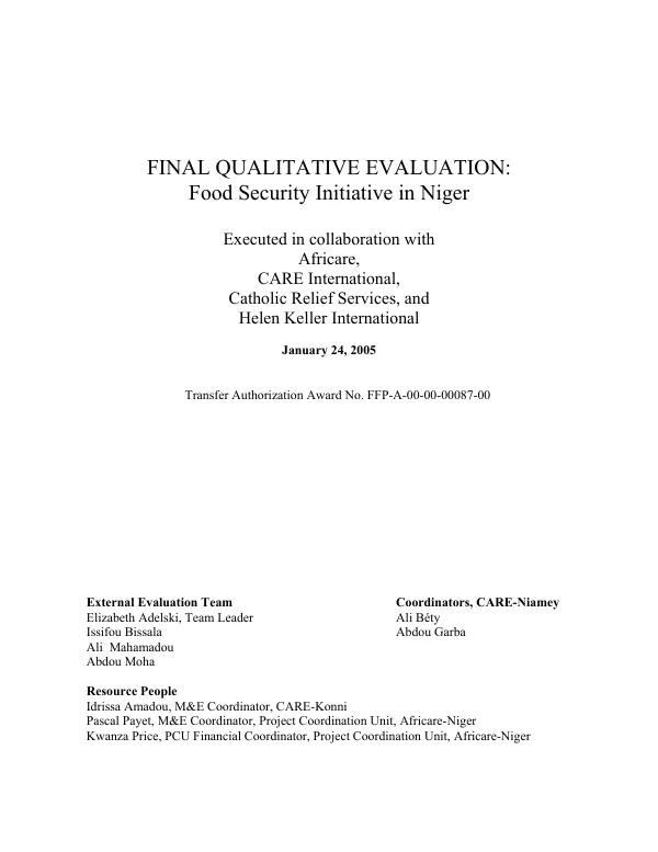Final qualitative evaluation : food security initiative in Niger