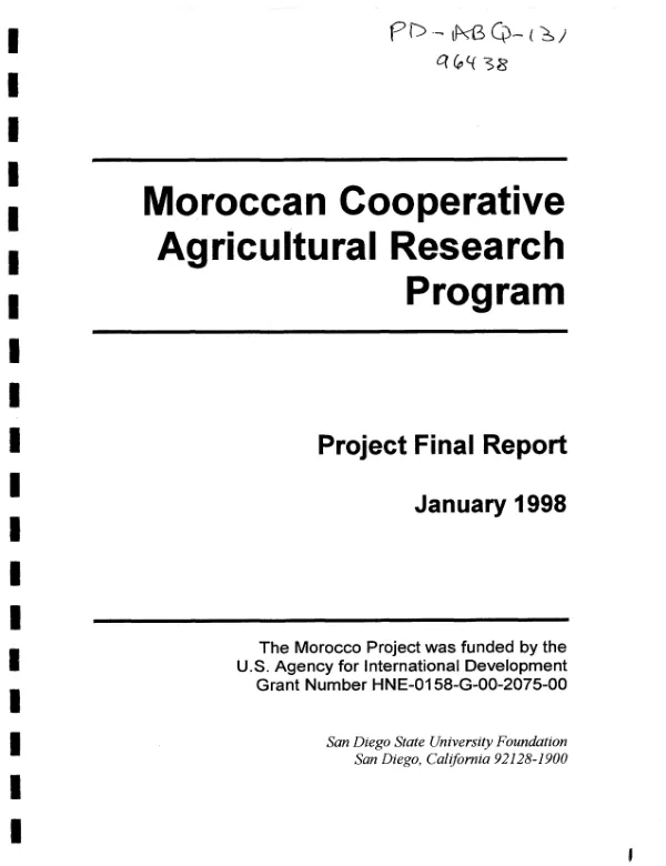 Moroccan cooperative agricultural research program : project final report