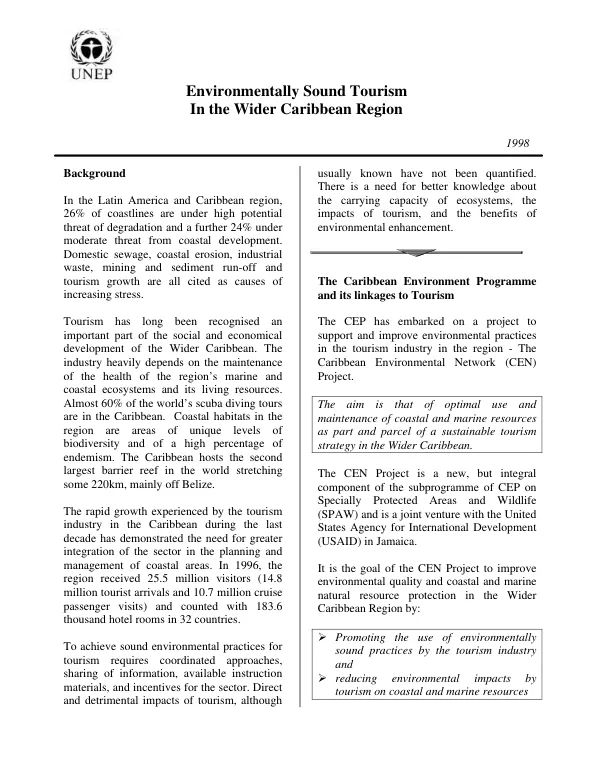 Environmentally sound tourism in the Wider Caribbean Region