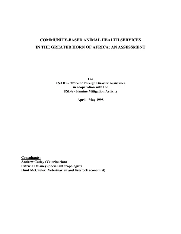 Community-based animal health services in the greater Horn of Africa : an assessment