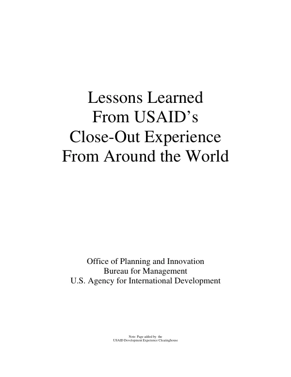 Lessons from USAID"s close-out experience from around the world