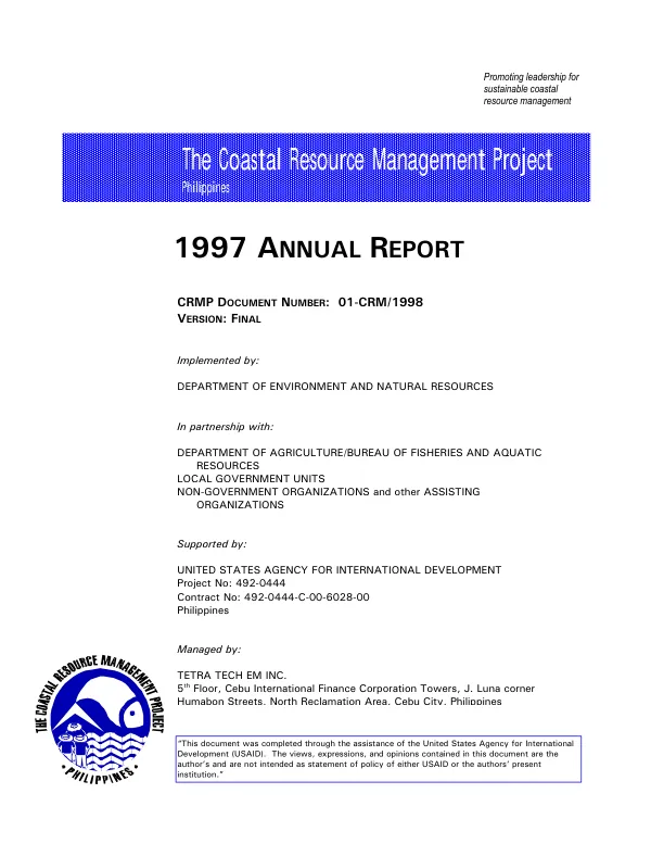 Coastal resource management project Philippines : 1997 annual report