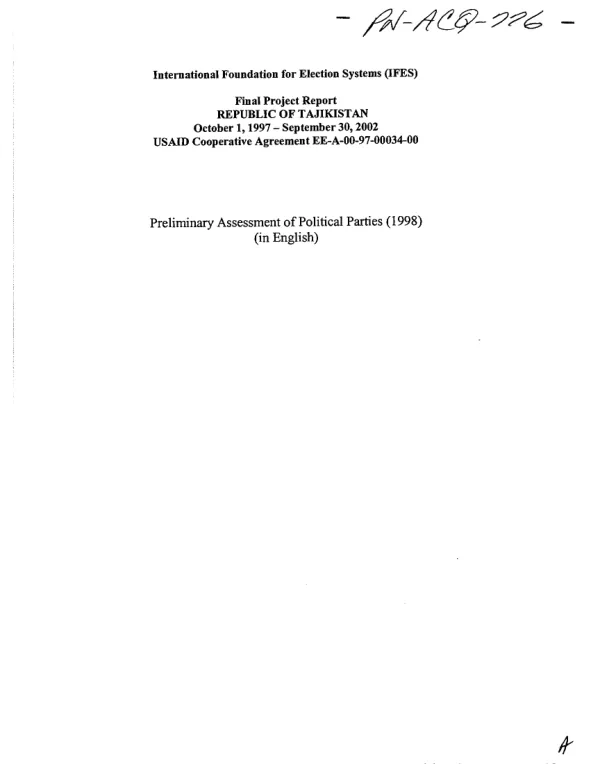 Preliminary assessment of political parties