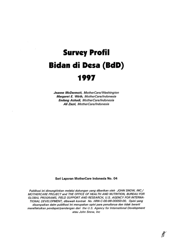 Survey profil : Bidan di Desa (BdD), 1997